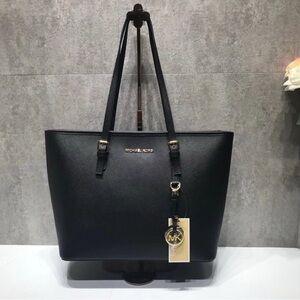 Michael Kors Black Saffiano Leather Tote with Gold Hardware